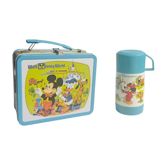 Walt Disney World Other - Walt Disney Mickey Donald Goofy Bear All Over Print Metal Lunchbox Thermos Set
